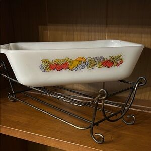 Vintage White Fruit Design Baking Dish